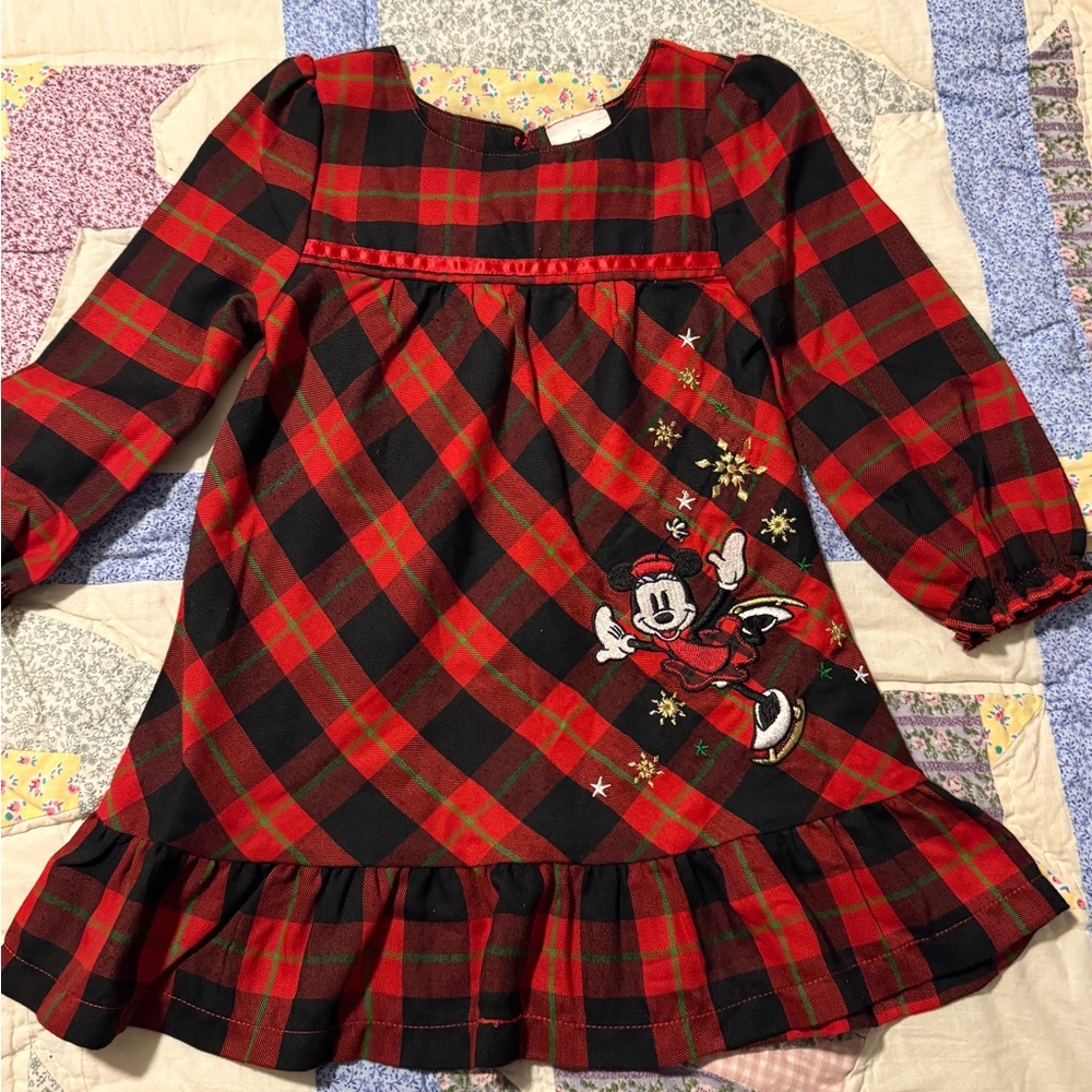 Disney Red and Black Plaid Christmas Nightgown - 3T